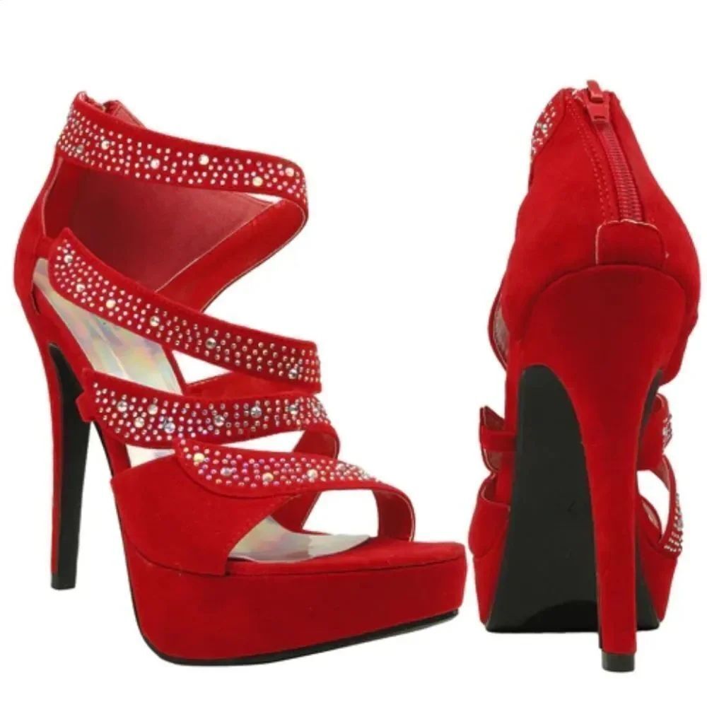 BRAND NEW WOMEN"S DRESS STRAPPY WRAP RHINESTONES BACK ZIPPER CLOSURE SANDAL